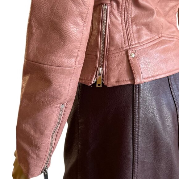 🎄 NWOT🛍️ Mango Faux Leather Pink Holiday Cocktail DUSTY ROSE MOTO JACKET XXS - Picture 6 of 6